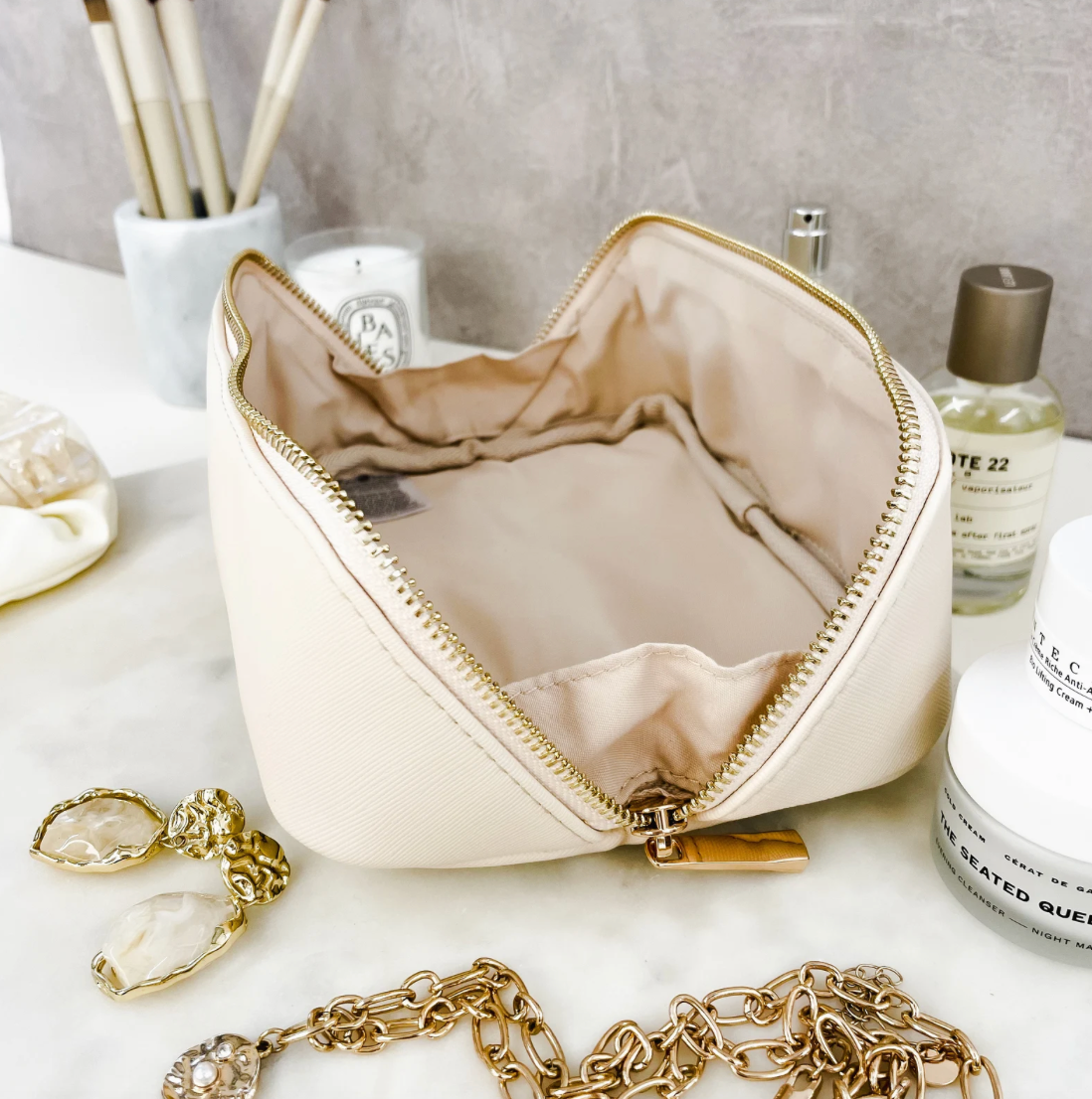 Fold out Make up bag - Oyster Small